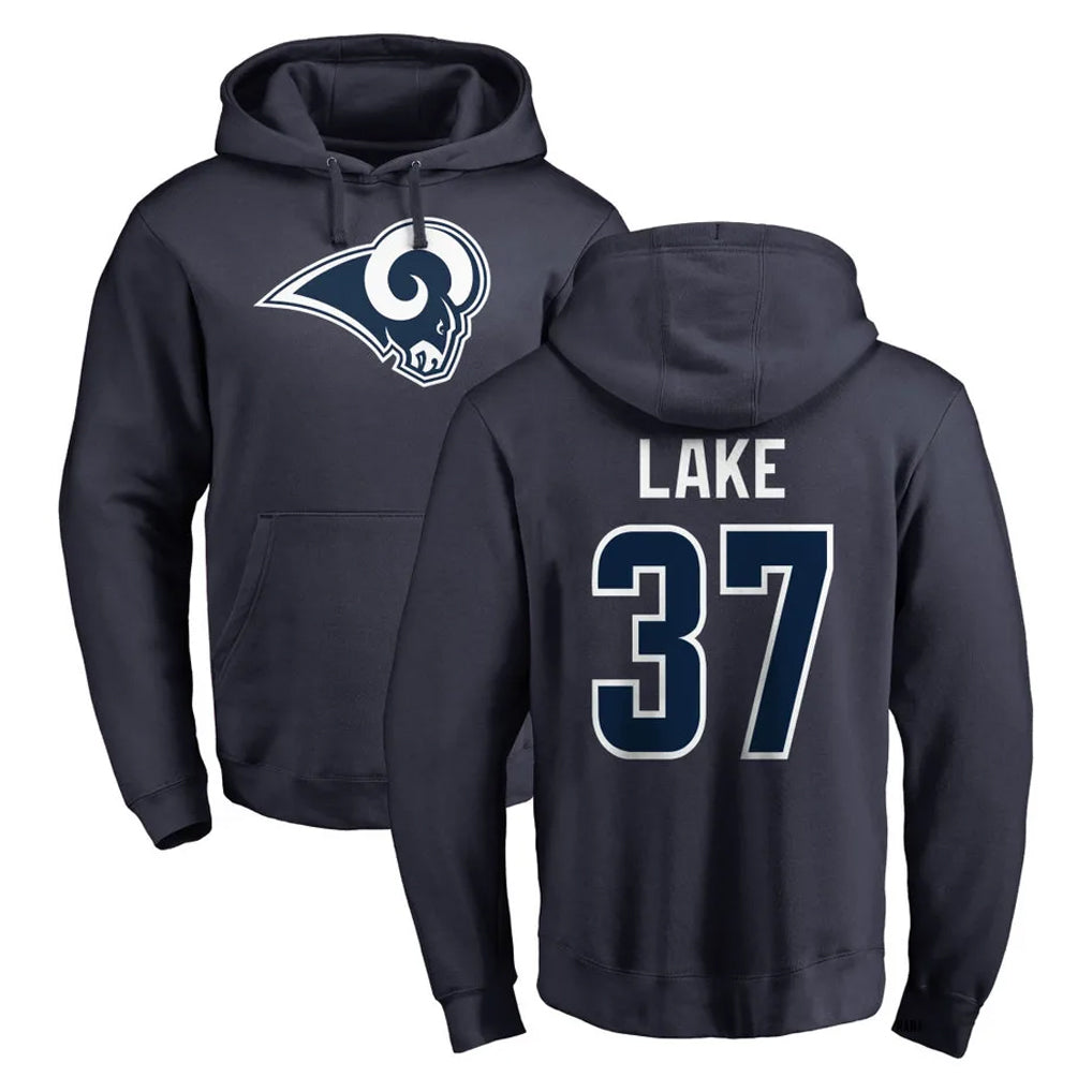 Friene LA.Rams #37 Quentin Lake Player Navy Pullover Hoodie Limited Game Stitched Jerseys