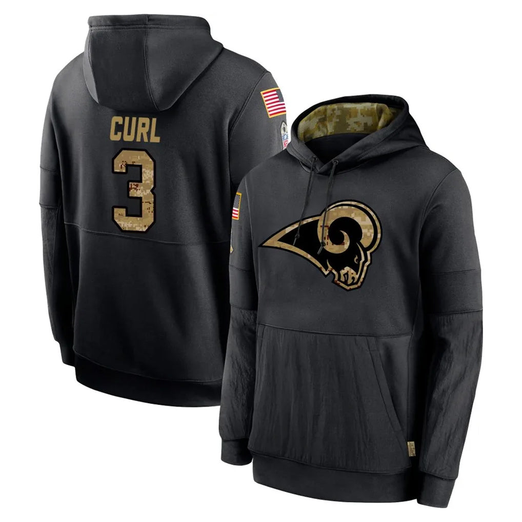 Friene LA.Rams #3 Kam Curl Player Black Salute to Service Hoodies Limited Game Stitched Jerseys