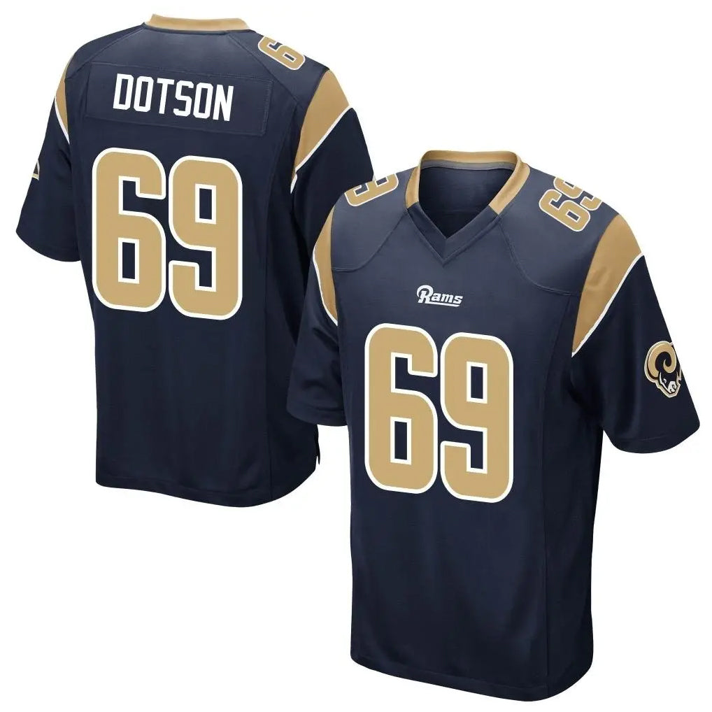 Friene LA.Rams #69 Kevin Dotson Player Navy Home Game Stitched Jerseys