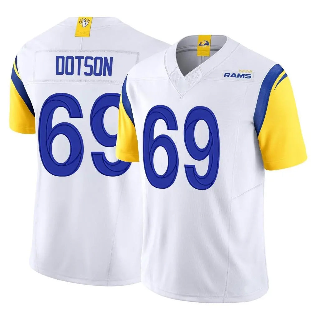 Friene LA.Rams #69 Kevin Dotson Player White Limited Vapor F.U.S.E. Home Game Stitched Jerseys