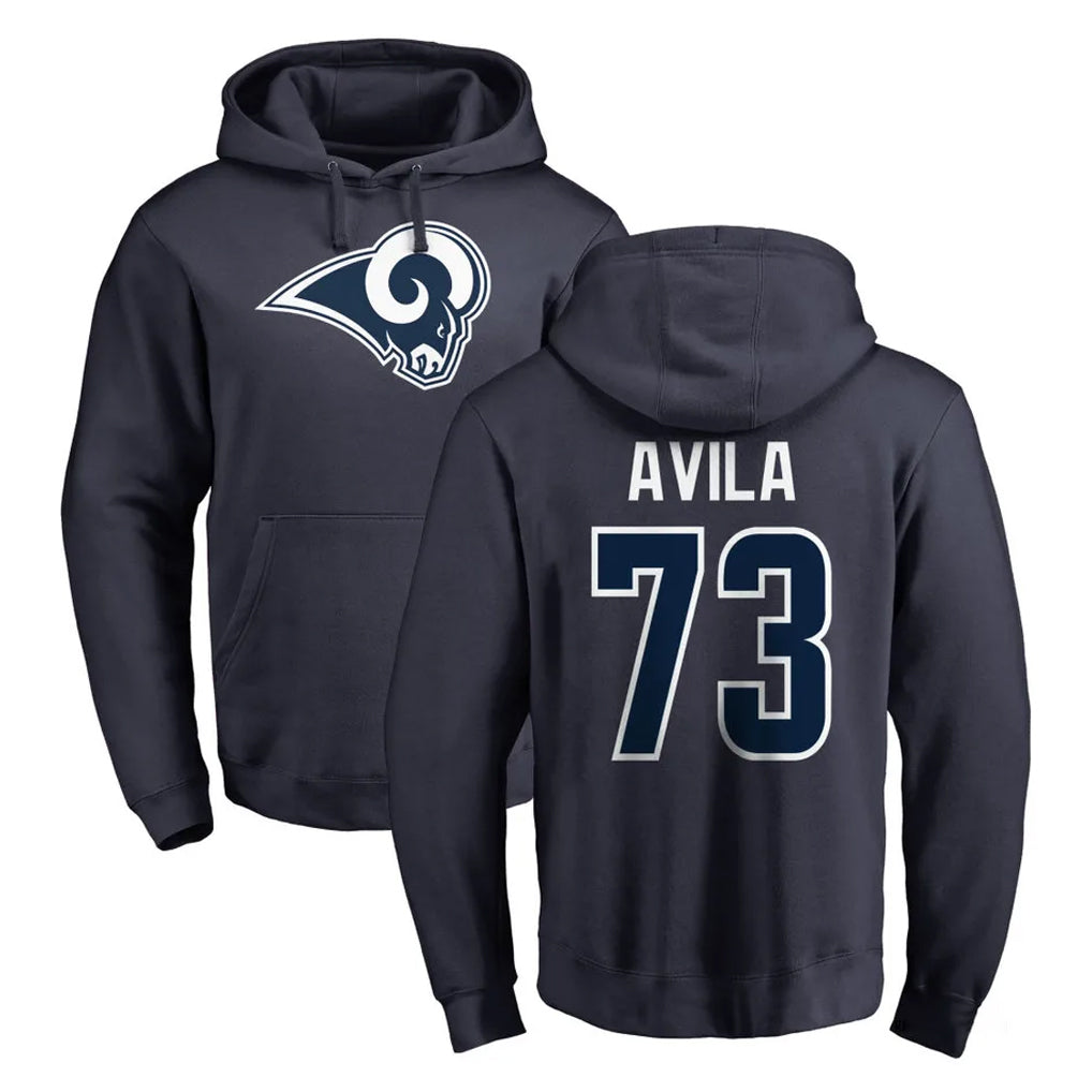 Friene LA.Rams #73 Steve Avila Player Navy Pullover Hoodie Limited Game Stitched Jerseys