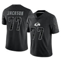 Friene LA.Rams #77 Alaric Jackson Player Black Limited Reflective Home Game Stitched Jerseys