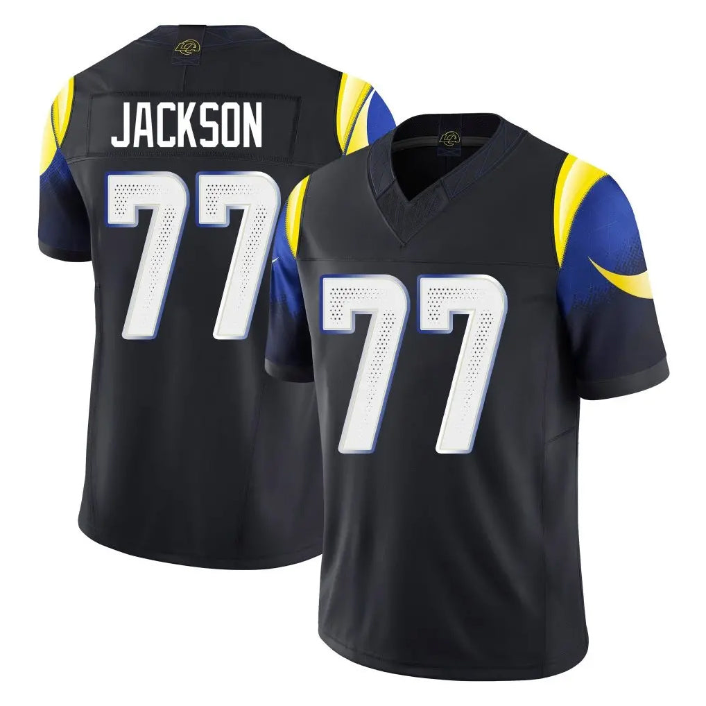 Friene LA.Rams #77 Alaric Jackson Player Black Midnight Rivalries Collection Limited Home Game Stitched Jerseys