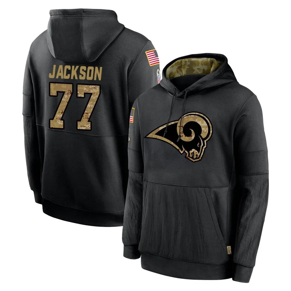 Friene LA.Rams #77 Alaric Jackson Player Black Salute to Service Hoodies Limited Game Stitched Jerseys