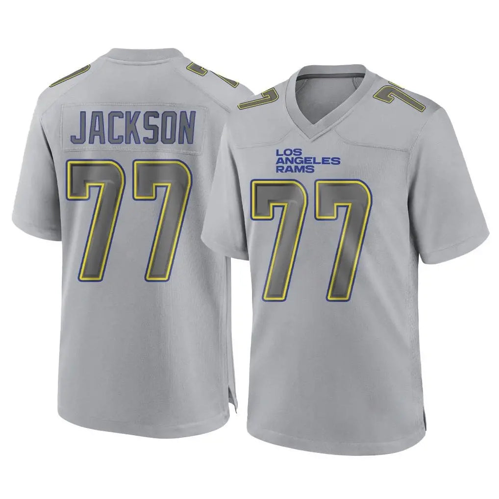 Friene LA.Rams #77 Alaric Jackson Player Gray Atmosphere Fashion Home Game Stitched Jerseys