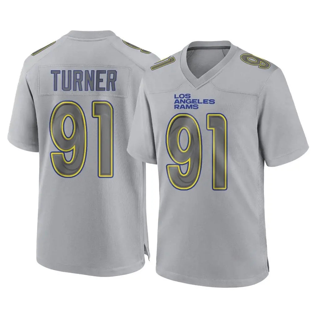 Friene LA.Rams #91 Kobie Turner Player Gray Atmosphere Fashion Home Game Stitched Jerseys