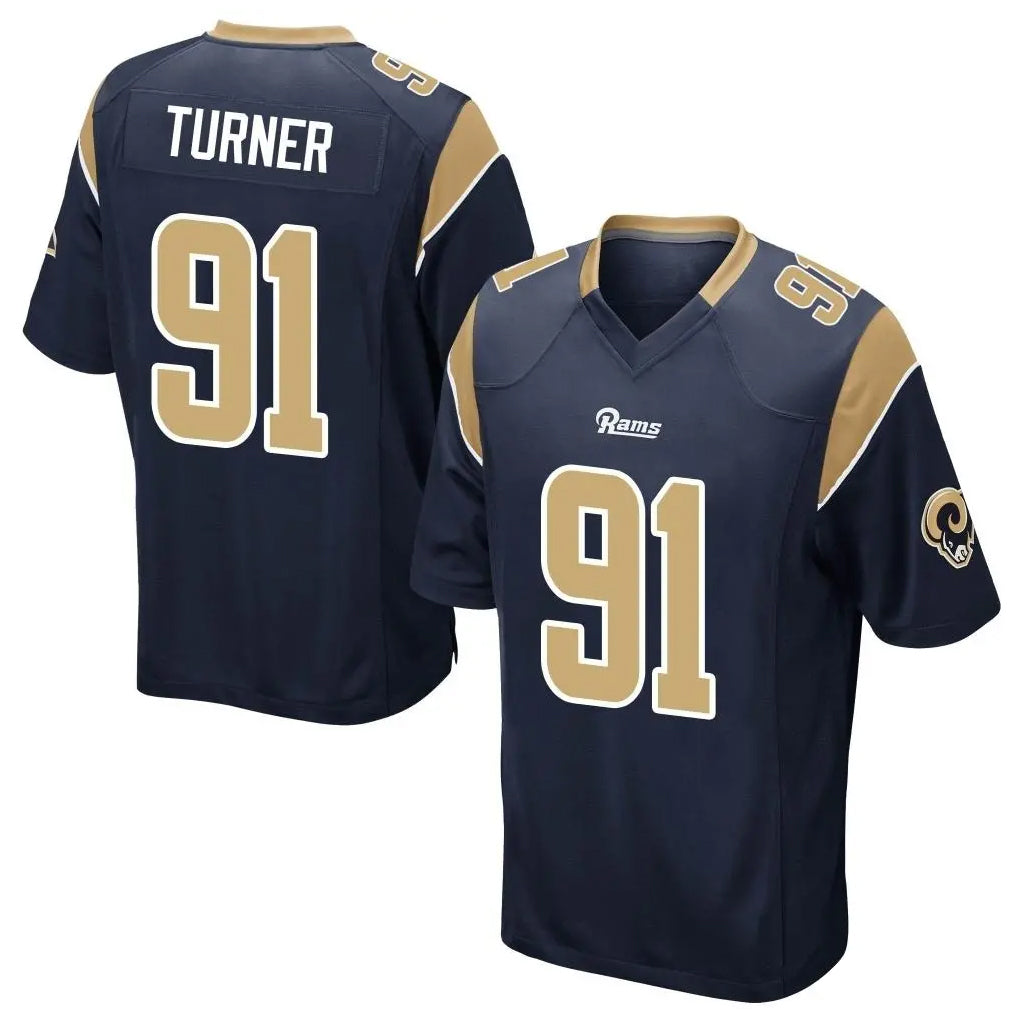 Friene LA.Rams #91 Kobie Turner Player Navy Home Game Stitched Jerseys