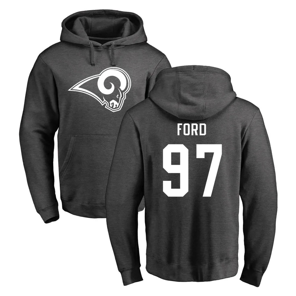 Friene LA.Rams #97 Poona Ford Player Gray Pullover Hoodie Limited Game Stitched Jerseys
