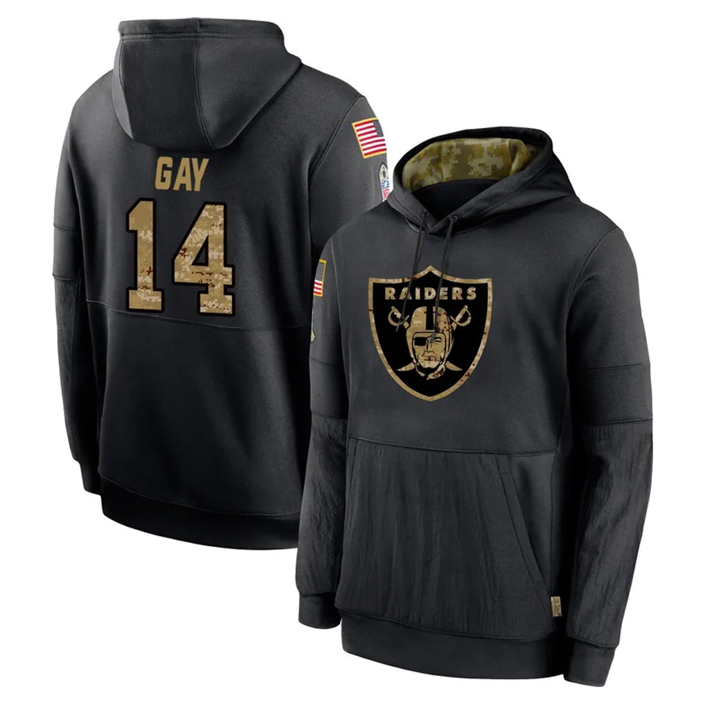 Friene LV.Raiders #14 Matt Gay Player Black Salute to Service Hoodies Limited Game Stitched Jerseys