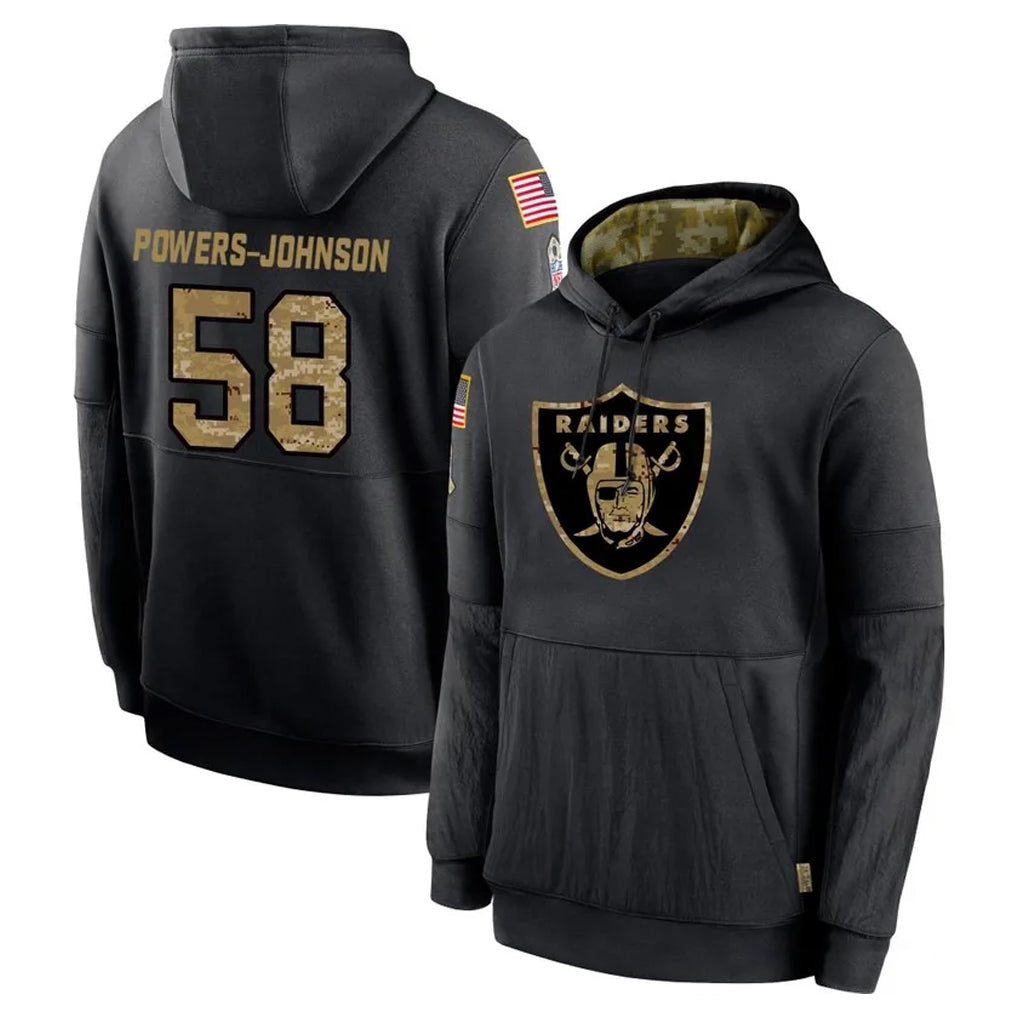 Friene LV.Raiders #58 Jackson Powers-Johnson Player Black Salute to Service Hoodies Limited Game Stitched Jerseys