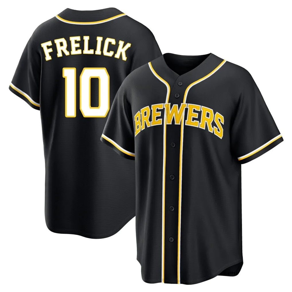 Friene M.Brewers #10 Sal Frelick Player Black Fashion Out Home Game Stitched Jerseys