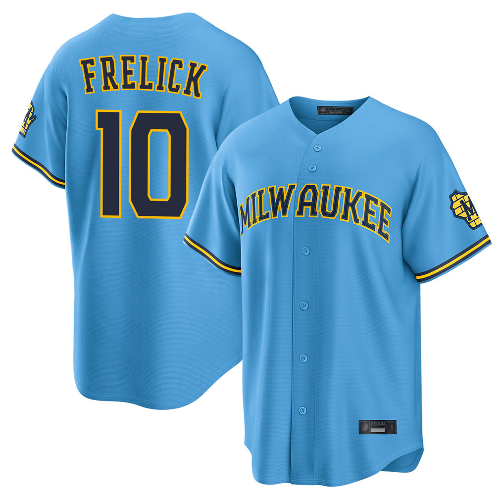 Friene M.Brewers #10 Sal Frelick Player Light Blue Road Stadium Game Stitched Jerseys