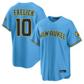 Friene M.Brewers #10 Sal Frelick Player Light Blue Road Stadium Game Stitched Jerseys