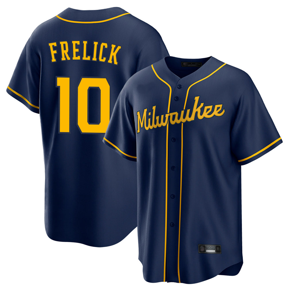 Friene M.Brewers #10 Sal Frelick Player Navy Home Game Stitched Jerseys