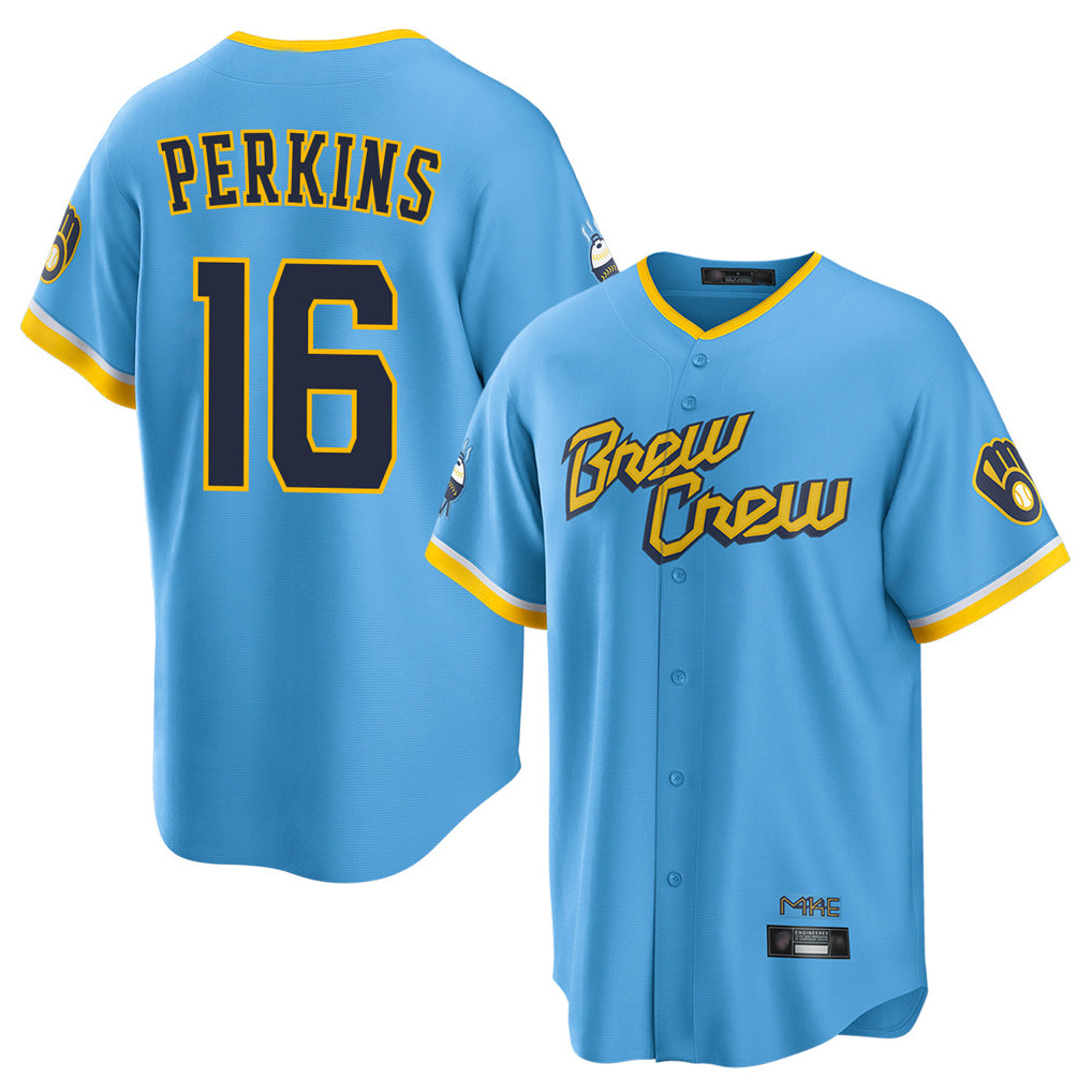 Friene M.Brewers #16 Blake Perkins Player Light Blue City Connect Home Game Stitched Jerseys