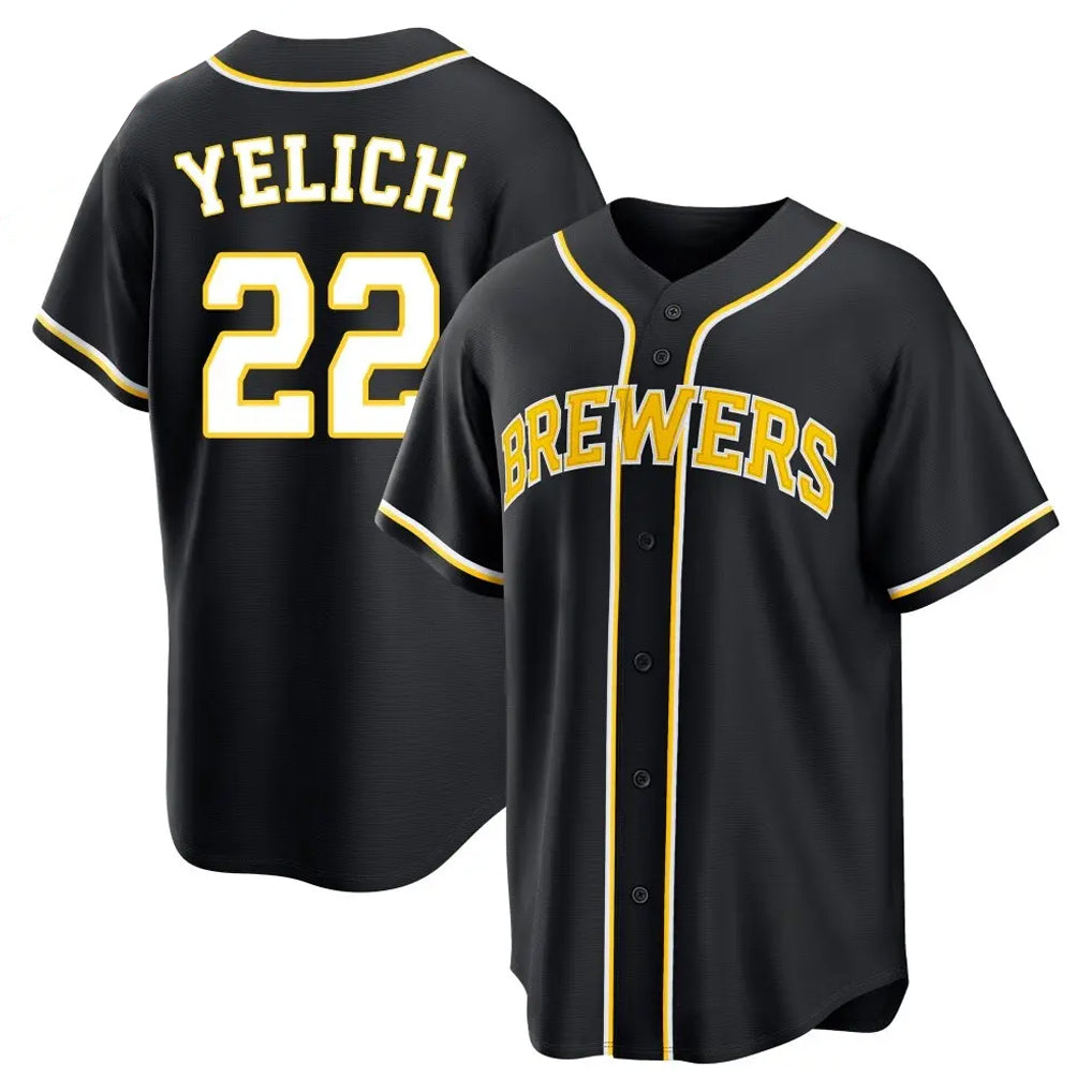 Friene M.Brewers #22 Christian Yelich Player Black Fashion Out Home Game Stitched Jerseys