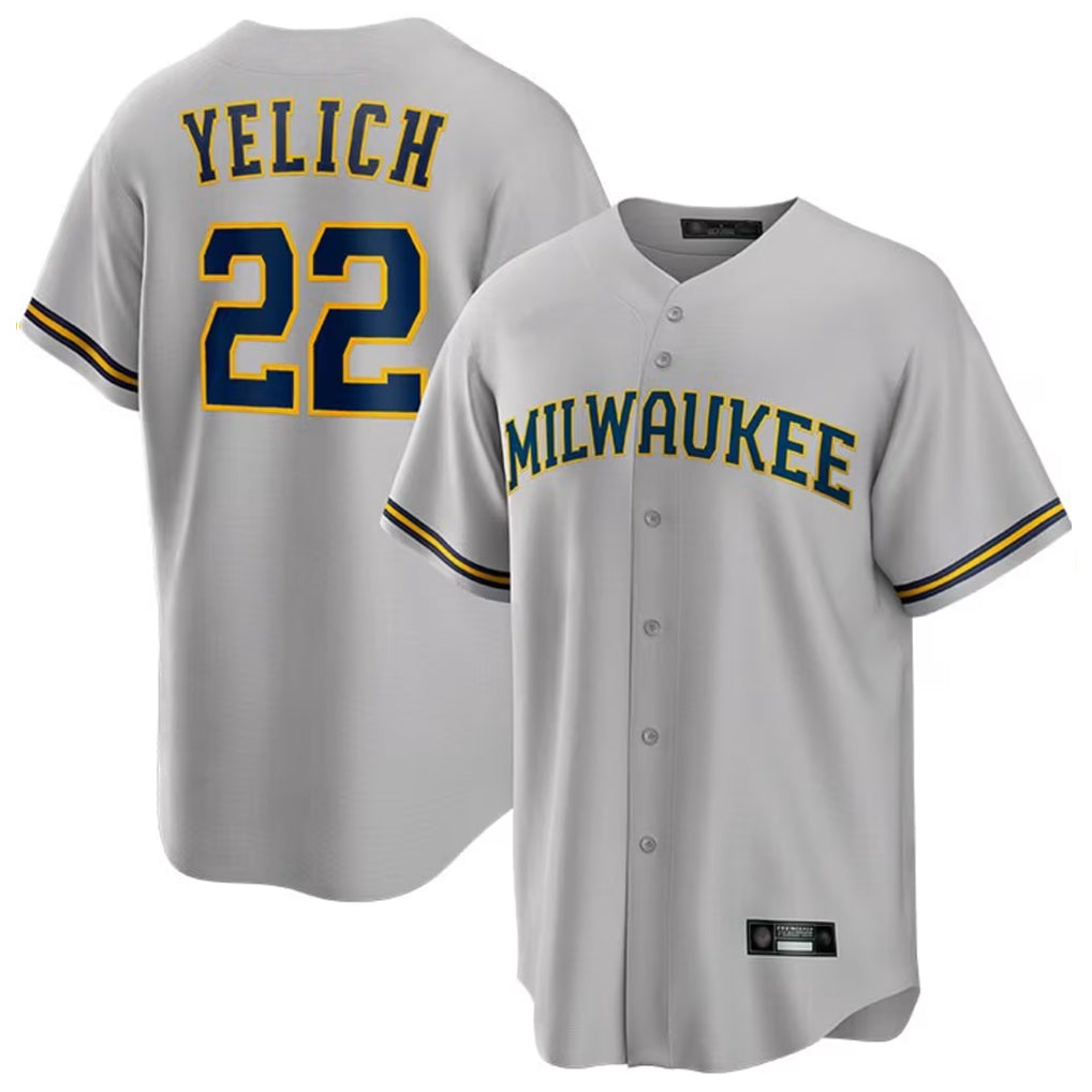 Friene M.Brewers #22 Christian Yelich Player Gray Home Game Stitched Jerseys
