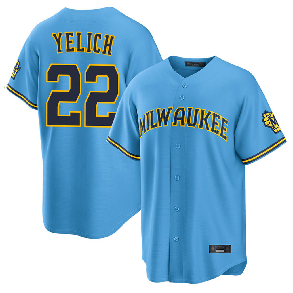 Friene M.Brewers #22 Christian Yelich Player Light Blue Road Stadium Game Stitched Jerseys