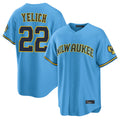 Friene M.Brewers #22 Christian Yelich Player Light Blue Road Stadium Game Stitched Jerseys