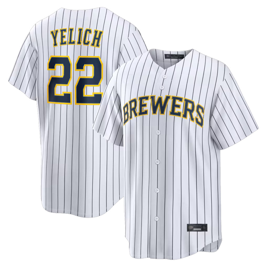 Friene M.Brewers #22 Christian Yelich Player White Stripes Home Limited Stitched Jerseys
