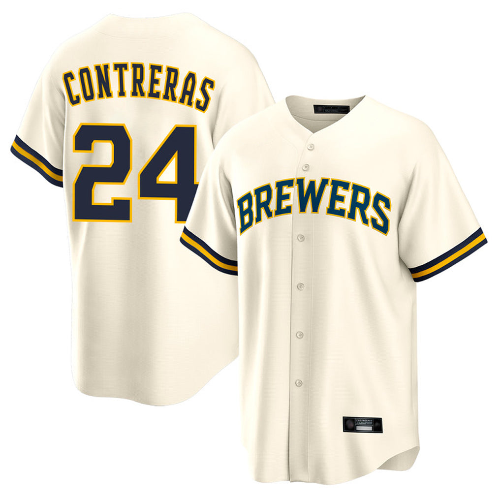 Friene M.Brewers #24 William Contreras Player Cream Home Game Stitched Jerseys