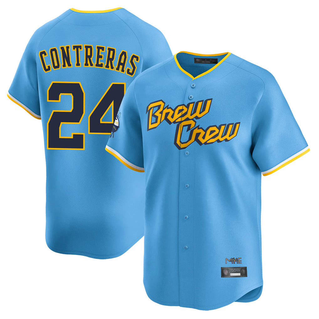 Friene M.Brewers #24 William Contreras Player Light Blue City Connect Home Limited Stitched Jerseys