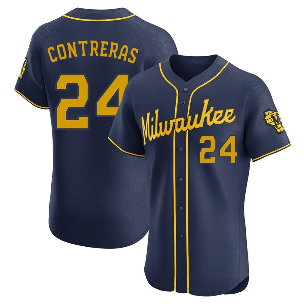 Friene M.Brewers #24 William Contreras Player Navy Home Limited Elite Stitched Jerseys