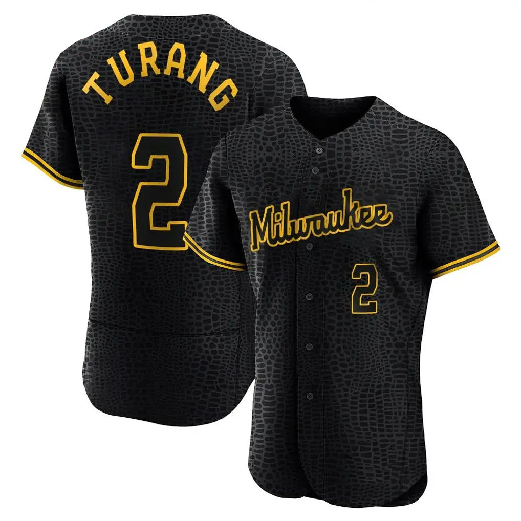 Friene M.Brewers #2 Brice Turang Player Black Snake Skin City Home Limited Elite Stitched Jerseys
