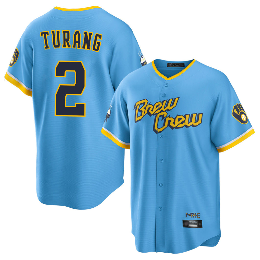 Friene M.Brewers #2 Brice Turang Player Light Blue City Connect Home Game Stitched Jerseys