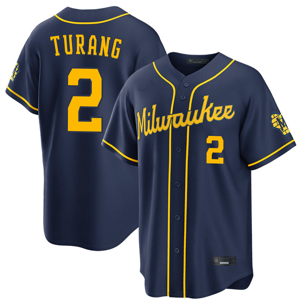 Friene M.Brewers #2 Brice Turang Player Navy Home Stadium Game Stitched Jerseys