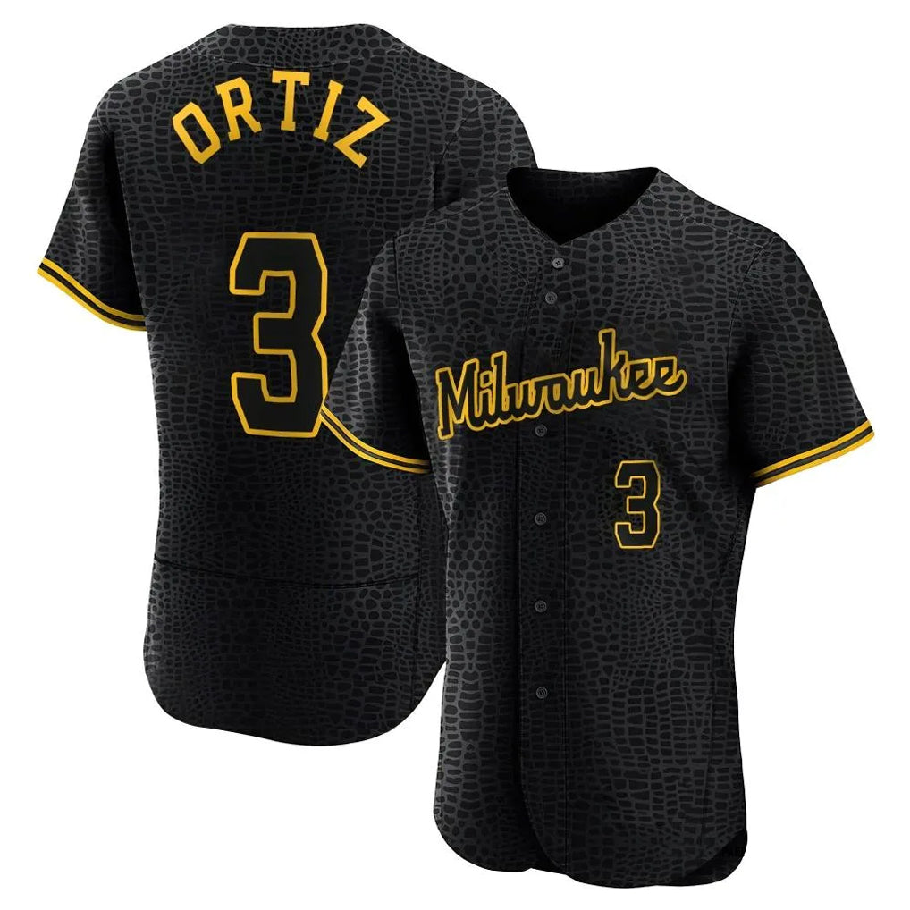 Friene M.Brewers #3 Joey Ortiz Player Black Snake Skin City Home Limited Elite Stitched Jerseys
