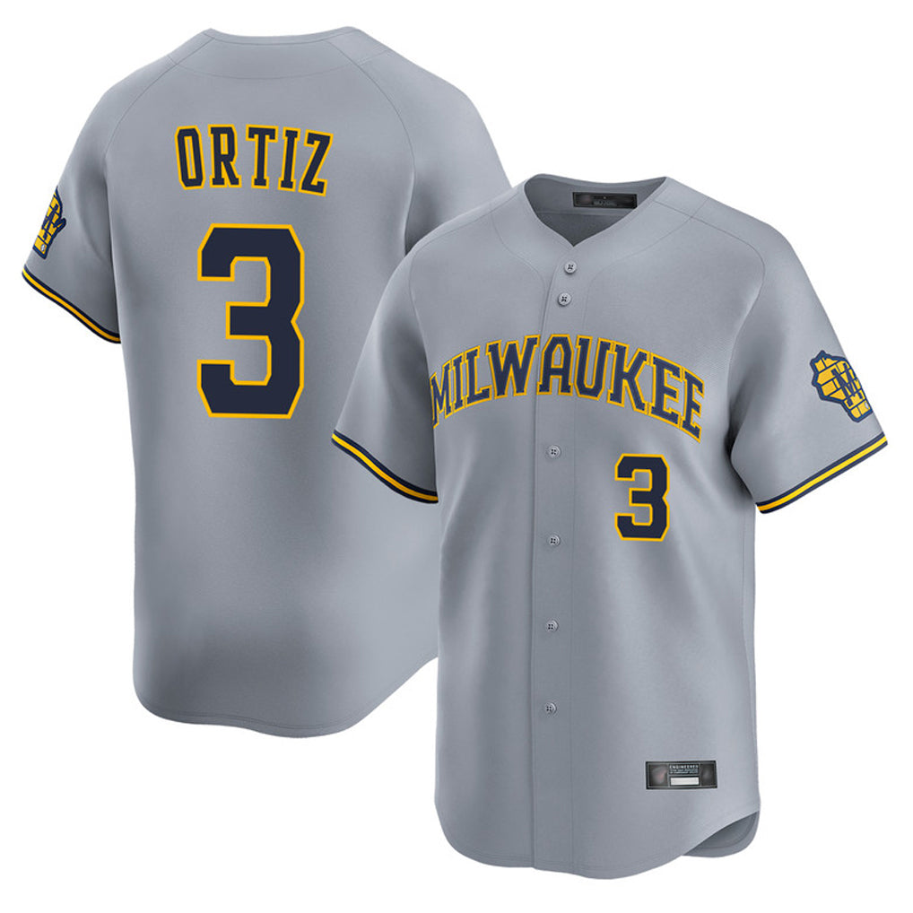 Friene M.Brewers #3 Joey Ortiz Player Gray Home Limited Stitched Jerseys