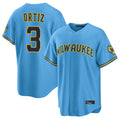 Friene M.Brewers #3 Joey Ortiz Player Light Blue Road Stadium Game Stitched Jerseys