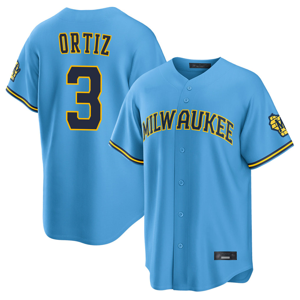 Friene M.Brewers #3 Joey Ortiz Player Light Blue Road Stadium Game Stitched Jerseys