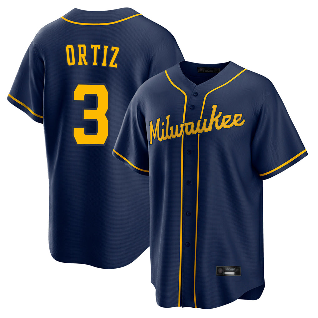 Friene M.Brewers #3 Joey Ortiz Player Navy Home Game Stitched Jerseys