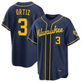 Friene M.Brewers #3 Joey Ortiz Player Navy Home Stadium Game Stitched Jerseys