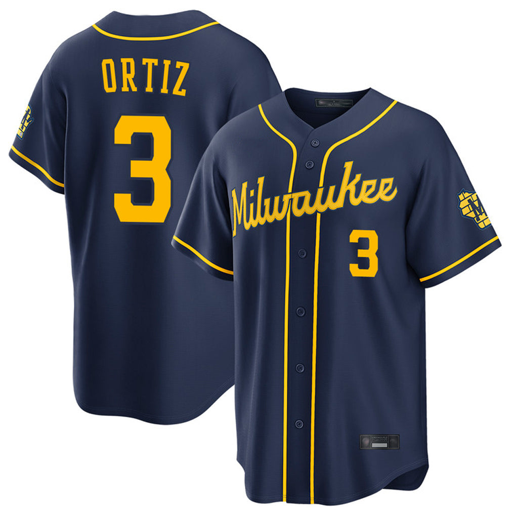Friene M.Brewers #3 Joey Ortiz Player Navy Home Stadium Game Stitched Jerseys