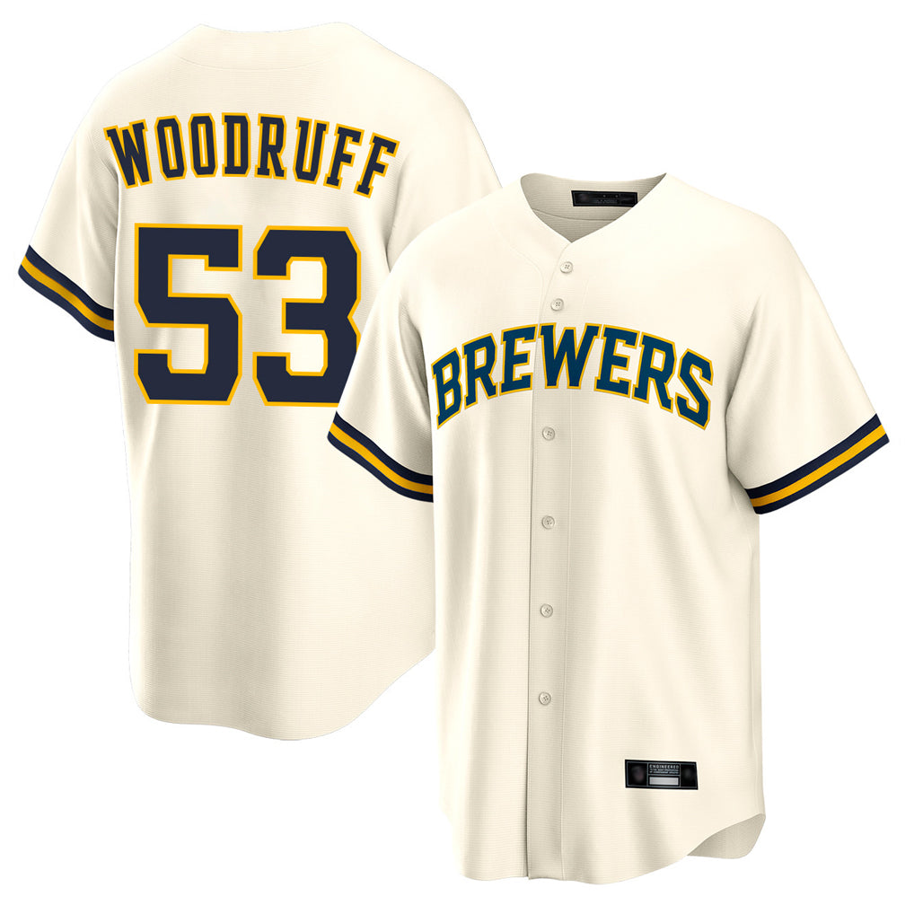 Friene M.Brewers #53 Brandon Woodruff Player Cream Home Game Stitched Jerseys