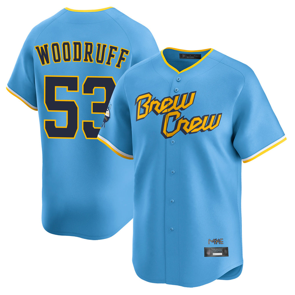 Friene M.Brewers #53 Brandon Woodruff Player Light Blue City Connect Home Limited Stitched Jerseys