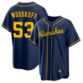 Friene M.Brewers #53 Brandon Woodruff Player Navy Home Game Stitched Jerseys