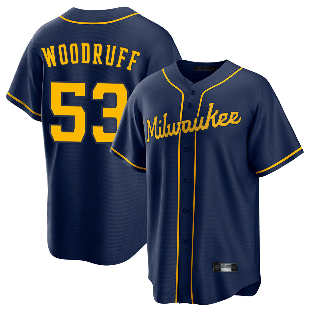 Friene M.Brewers #53 Brandon Woodruff Player Navy Home Game Stitched Jerseys