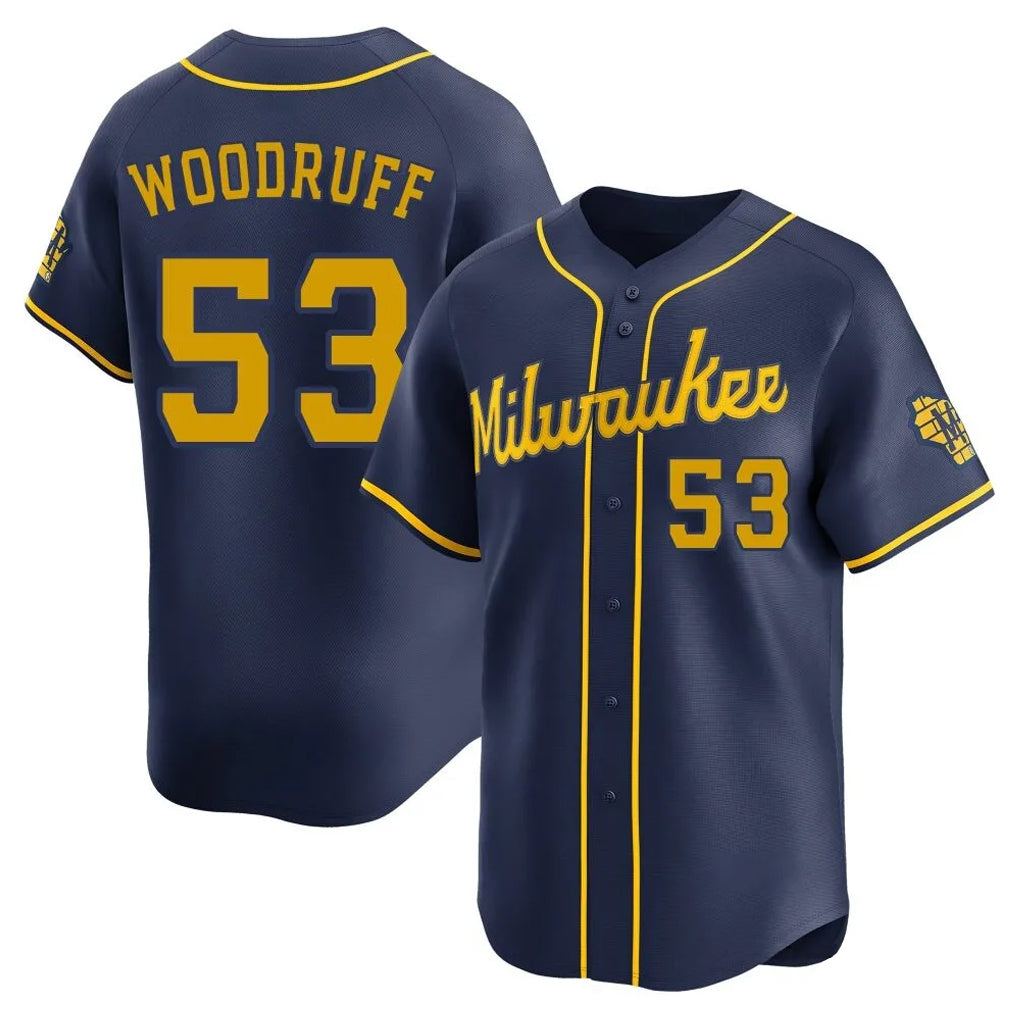 Friene M.Brewers #53 Brandon Woodruff Player Navy Home Limited Stitched Jerseys