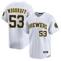 Friene M.Brewers #53 Brandon Woodruff Player White Stripes Home Limited Stitched Jerseys