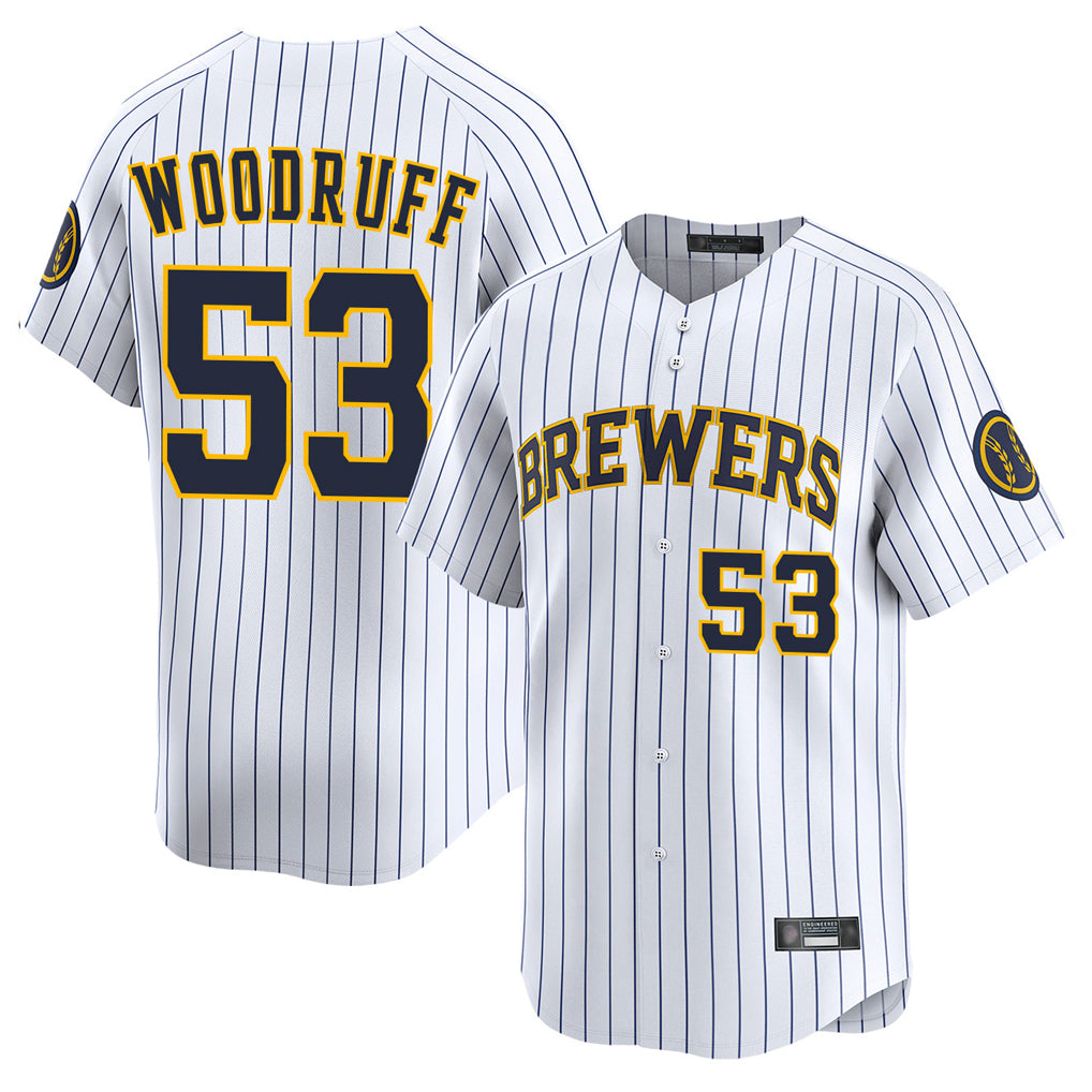 Friene M.Brewers #53 Brandon Woodruff Player White Stripes Home Limited Stitched Jerseys