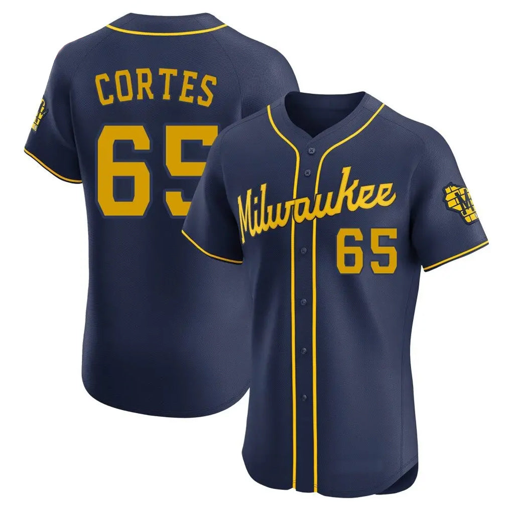 Friene M.Brewers #65 Nestor Cortes Player Navy Home Limited Elite Stitched Jerseys