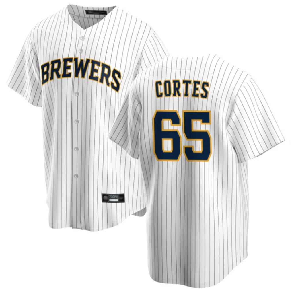 Friene M.Brewers #65 Nestor Cortes Player White Stripes Home Game Stitched Jerseys