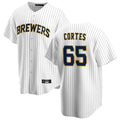 Friene M.Brewers #65 Nestor Cortes Player White Stripes Home Game Stitched Jerseys