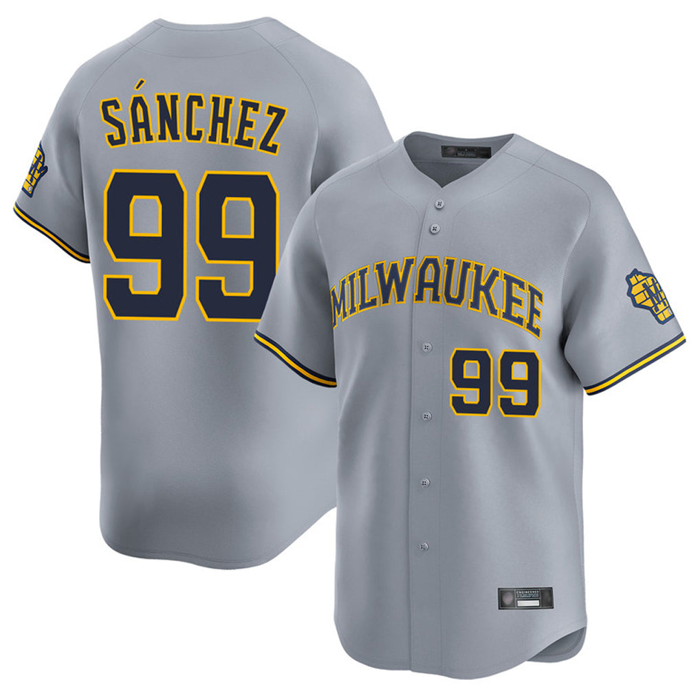 Friene M.Brewers #99 Gary Sanchez Player Gray Home Limited Stitched Jerseys