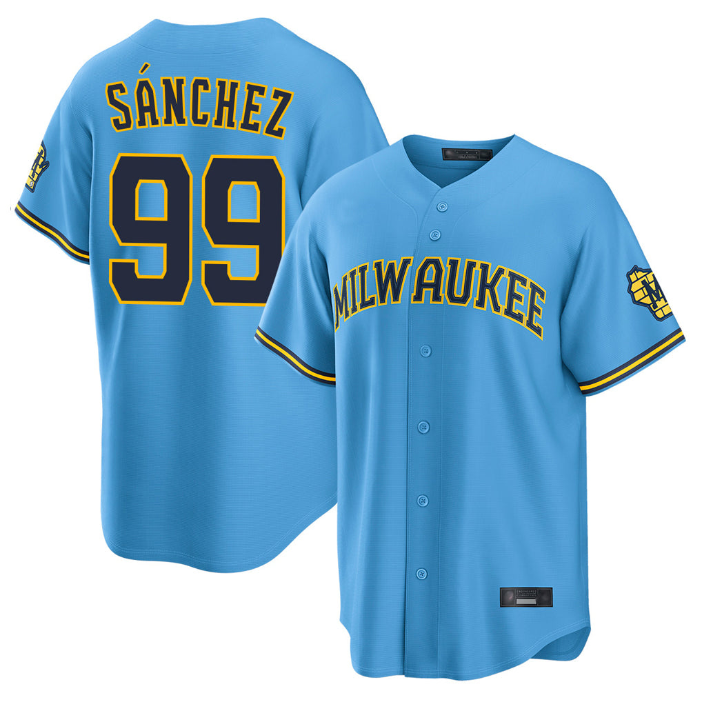 Friene M.Brewers #99 Gary Sanchez Player Light Blue Road Stadium Game Stitched Jerseys