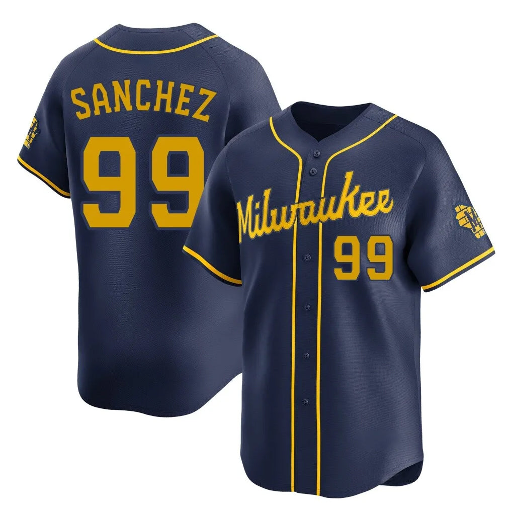 Friene M.Brewers #99 Gary Sanchez Player Navy Home Limited Stitched Jerseys